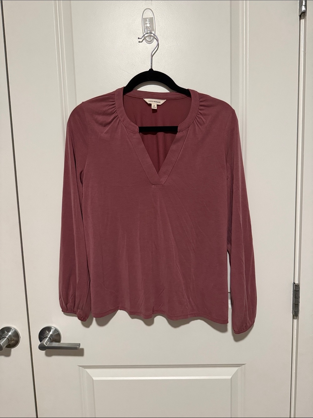 Lucky Brand Dusty Rose V-Neck Long Sleeve Blouse